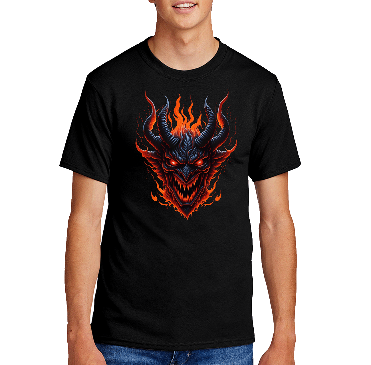 Spooky Horned Devil Halloween Graphic T-Shirt – 100% Cotton Halloween Shirt
