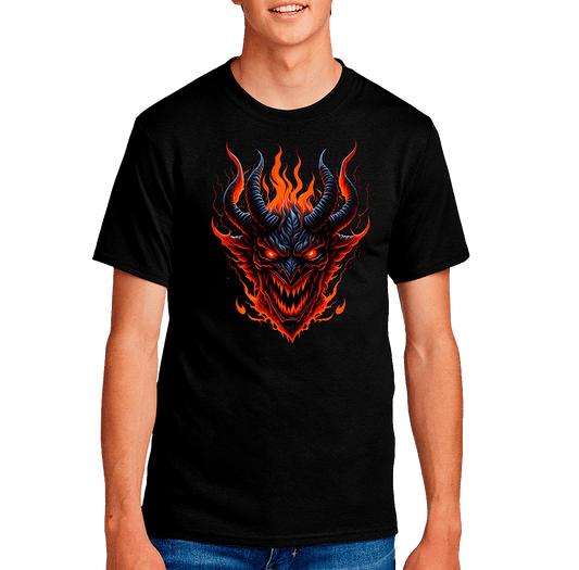 Spooky Horned Devil Halloween Graphic T-Shirt – 100% Cotton Halloween Shirt