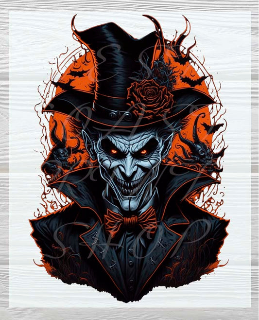 Spooky Devil in a Top Hat Halloween DTF Heat press Transfers | Halloween Heat Press Transfers