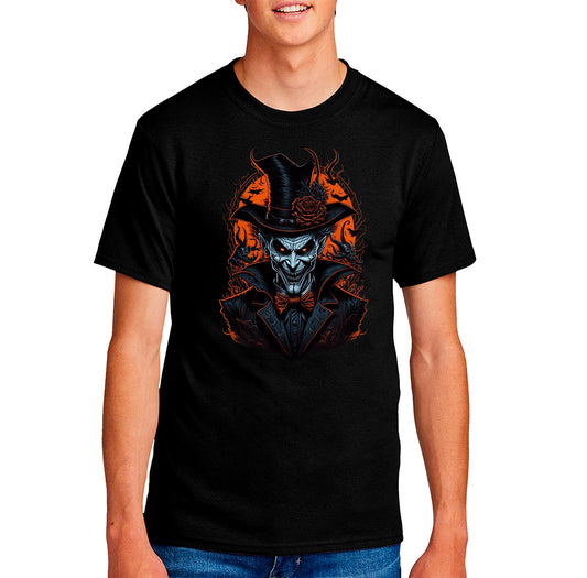 Spooky Devil in a Top Hat Halloween Graphic T-Shirt – 100% Cotton Halloween Shirt