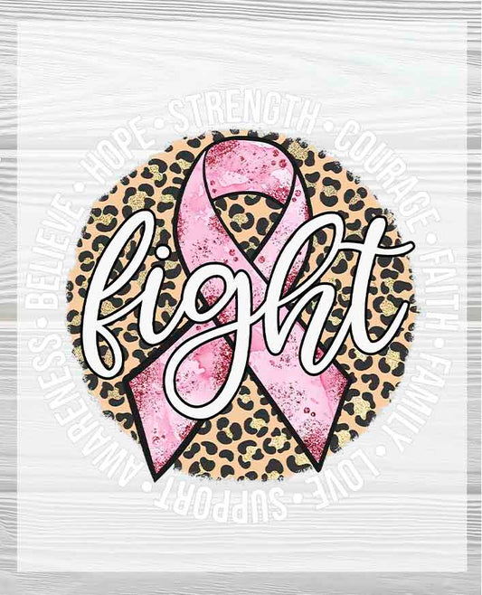 Cheetah Print & Pink Ribbon DTF Transfer - Fight, Believe, Hope | Breast Cancer Awareness Heat Press Design