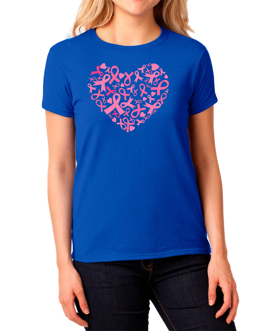 Ladies Breast Cancer Awareness T-Shirt | Pink Ribbons | Pink Heart Breast Cancer Awareness