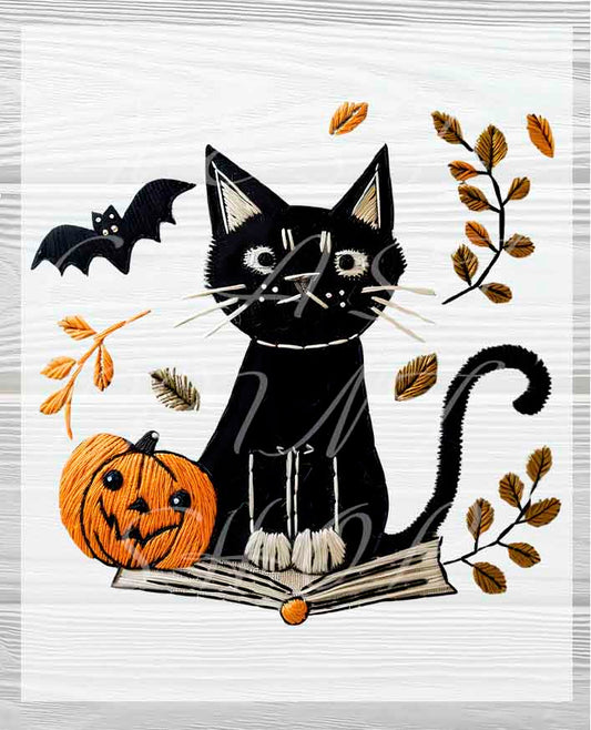 Halloween Cats Bats and Books Heat Press Transfers | Halloween DTF Heat Press Transfers