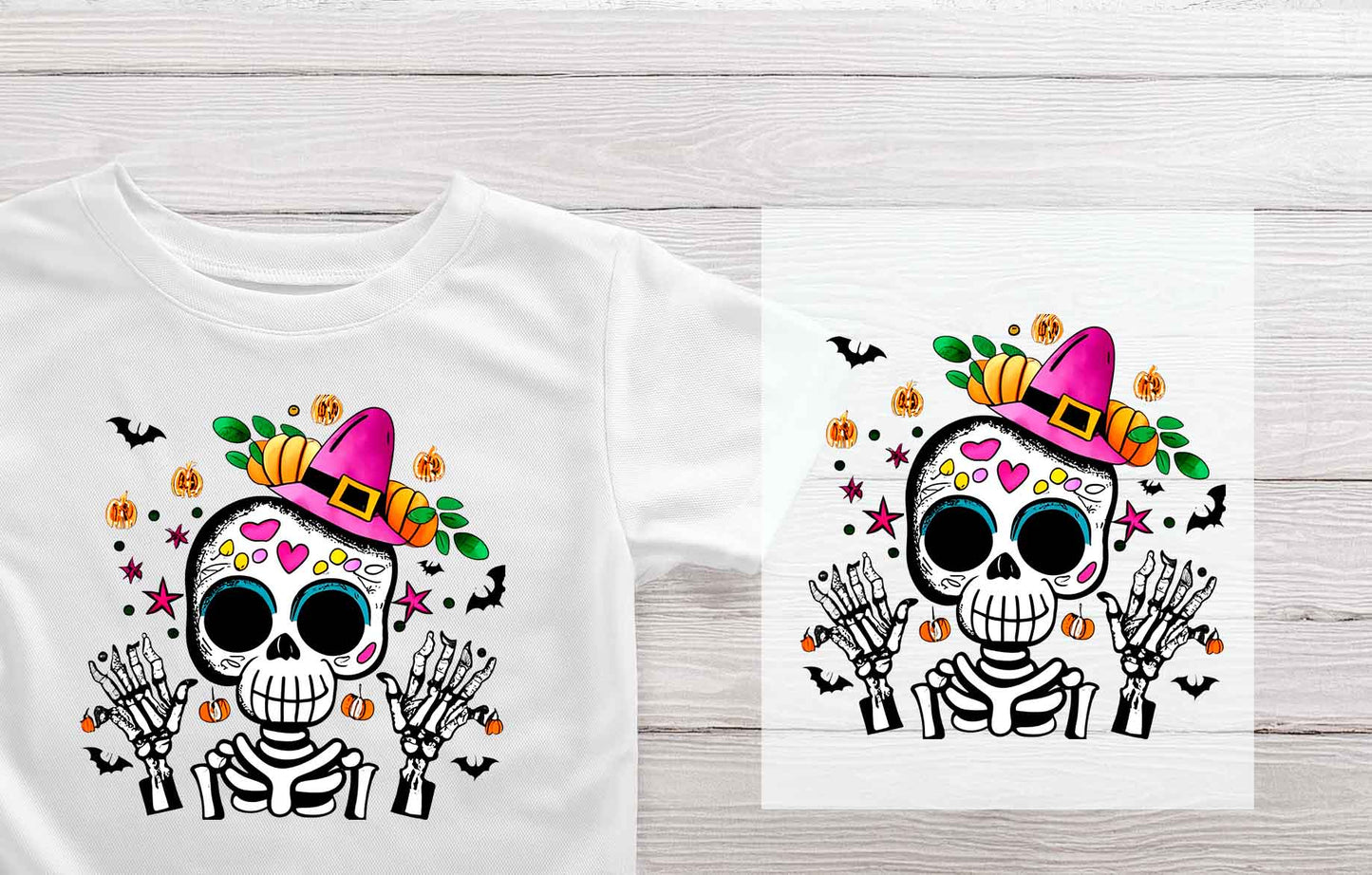 Skeletons and Pumpkins Fall Ready to Press Transfer | Cute Halloween Ready to press DTF Transfers