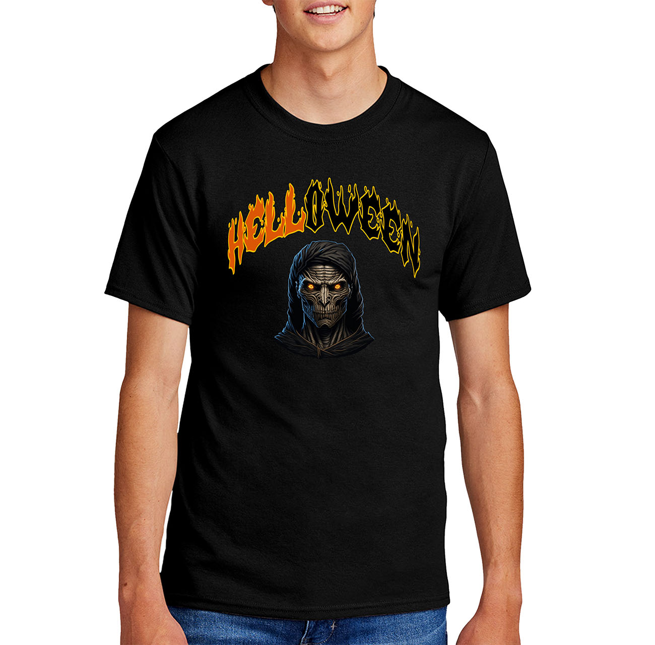 Spooky Evil HellOween Graphic T-Shirt – 100% Cotton Halloween Shirt