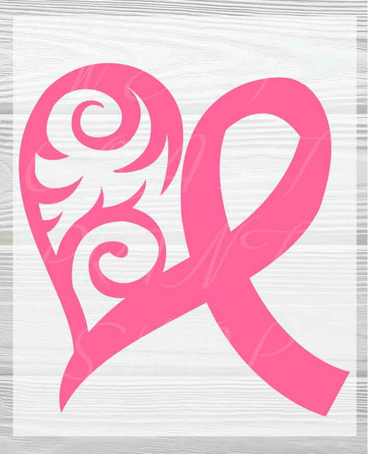 Pink Heart Ribbon | Breast Cancer Awareness DTF Heat Press Transfers