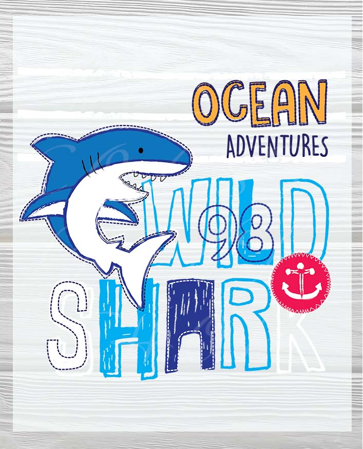 Wild Shark Heat Press Transfers for Kid's and babies | Ocean Adventures DTF Transfer