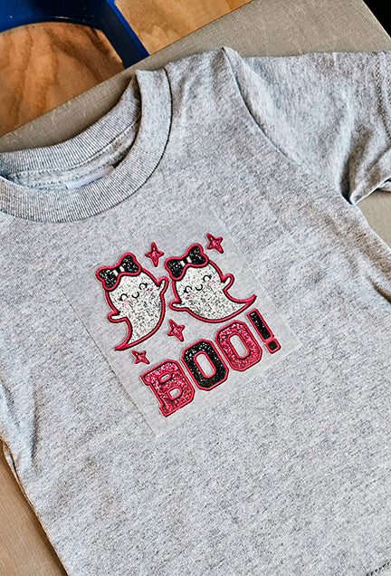 Boo Ghost Faux Sequin and Embroidered Effect | Ready to press Halloween Designs