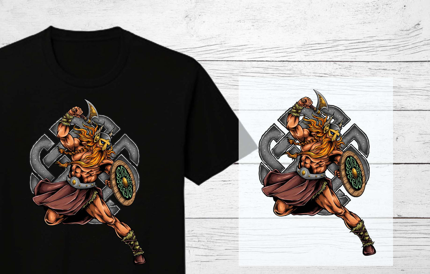 Ready to Press DTF Transfer | Viking Warrior | Bold Graphic for Men & Boys | Norse Mythology, Battle Design