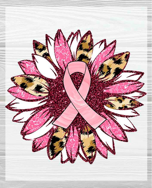 Pink Sunflower with Pink Ribbon DTF Transfer | Breast Cancer Awareness Heat Press Design