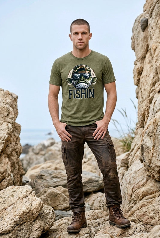 Funny Men's Graphic T-Shirt - Bass Fishing Wishin I Was Fishin.