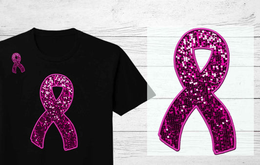 Faux Sequin and Embroidery Ribbon | Breast Cancer Awareness DTF Heat Press Transfers
