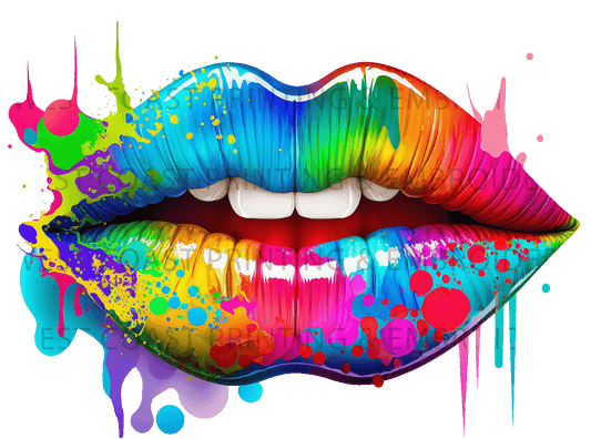 Heat Press Transfer, DTF Transfer - Colorful Lips Splatter Design