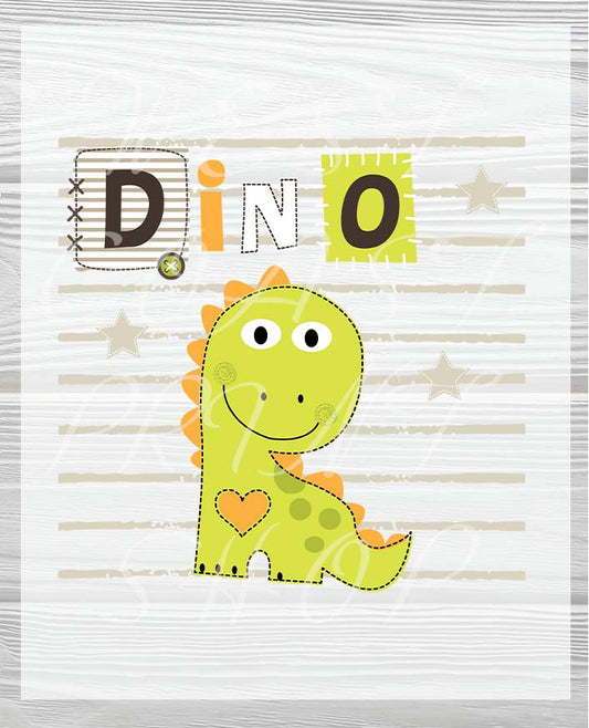 Ready to Press Cute Dino DTF transfer for babies and kids’ t-shirts!