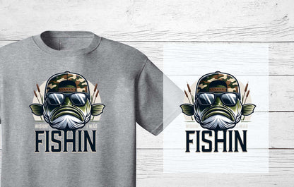 Ready to Press DTF Transfer  | Wishin I Was Fishin | Bass Face