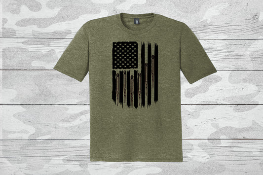 Flag & Bullets Print Tee, Patriotic Men's T-shirt