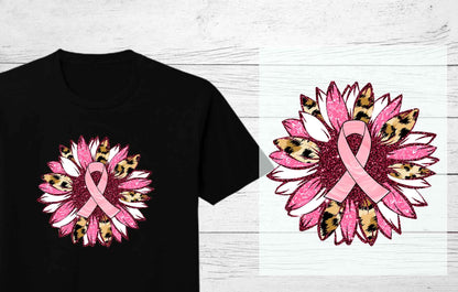 Pink Sunflower with Pink Ribbon DTF Transfer | Breast Cancer Awareness Heat Press Design