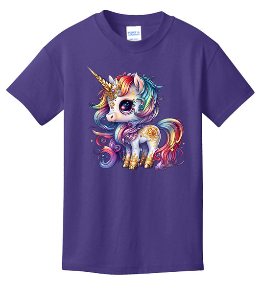 Girl's Tee, Colorful Unicorn T-Shirt, Girl's Purple T-Shirt