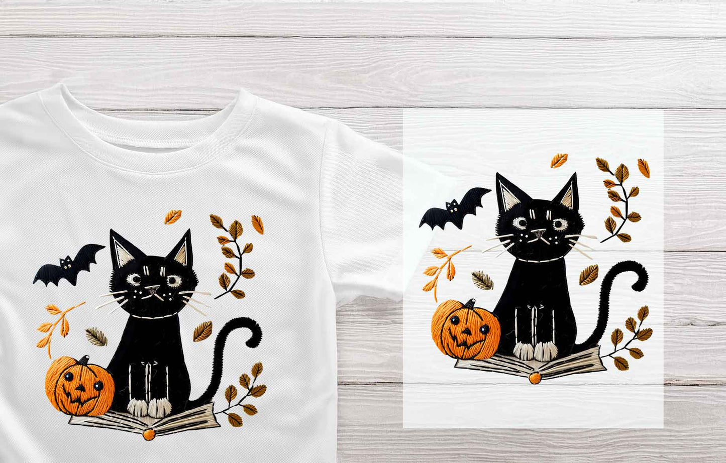 Halloween Cats Bats and Books Heat Press Transfers | Halloween DTF Heat Press Transfers