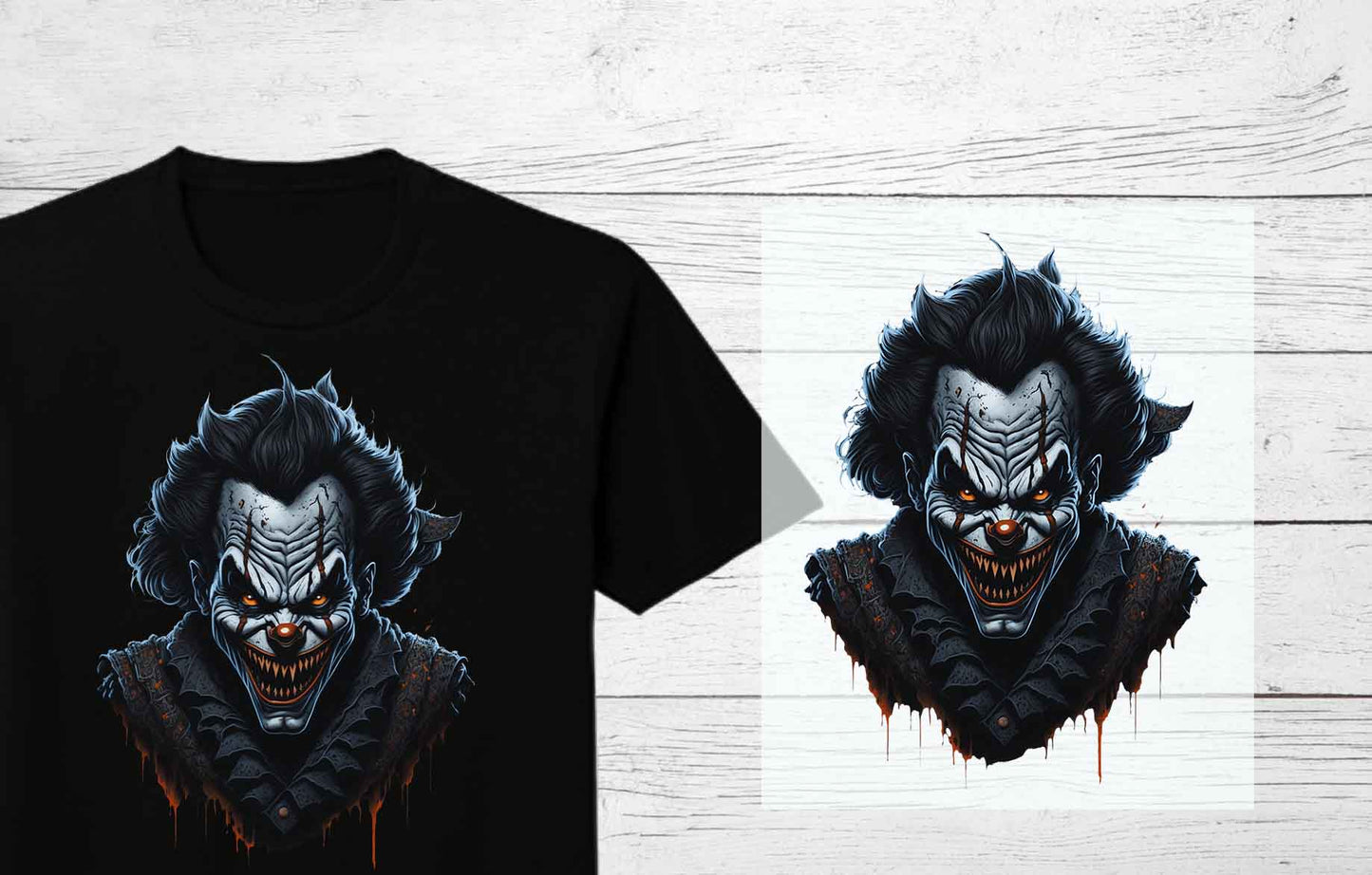 Evil Clown Devil DTF Transfers  | Scary Halloween Heat Press Transfers