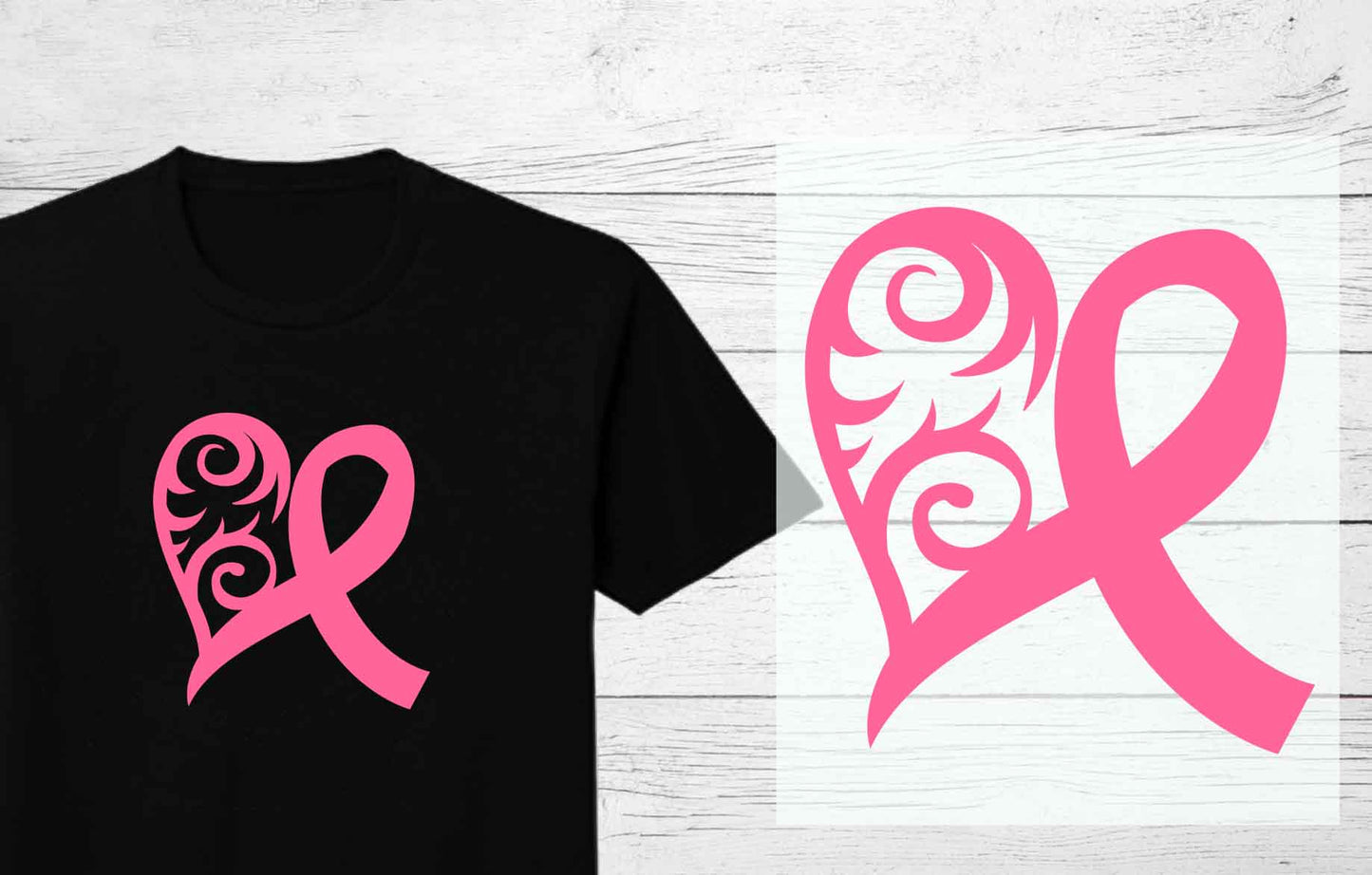 Pink Heart Ribbon | Breast Cancer Awareness DTF Heat Press Transfers
