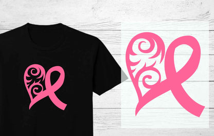 Pink Heart Ribbon | Breast Cancer Awareness DTF Heat Press Transfers