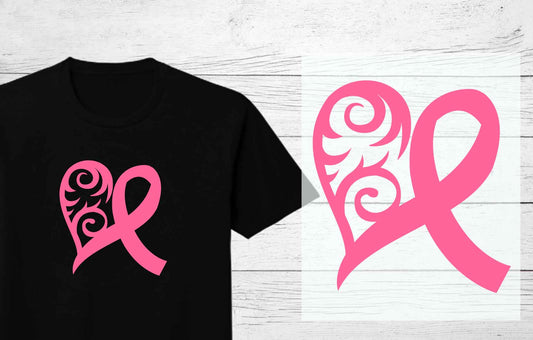 Pink Heart Ribbon | Breast Cancer Awareness DTF Heat Press Transfers