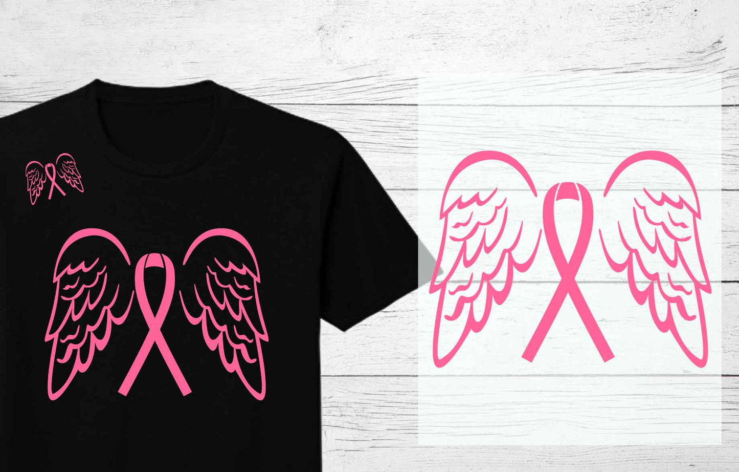 Pink Wings & Ribbon | Breast Cancer Awareness DTF Heat Press Transfers