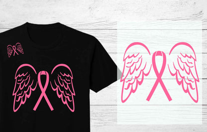 Pink Wings & Ribbon | Breast Cancer Awareness DTF Heat Press Transfers