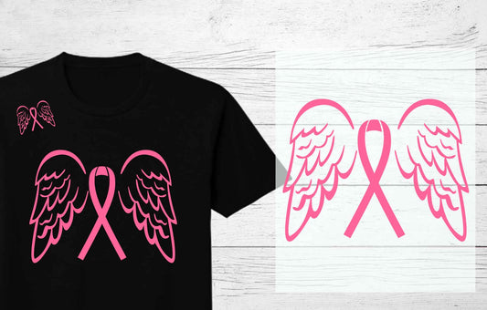 Pink Wings & Ribbon | Breast Cancer Awareness DTF Heat Press Transfers