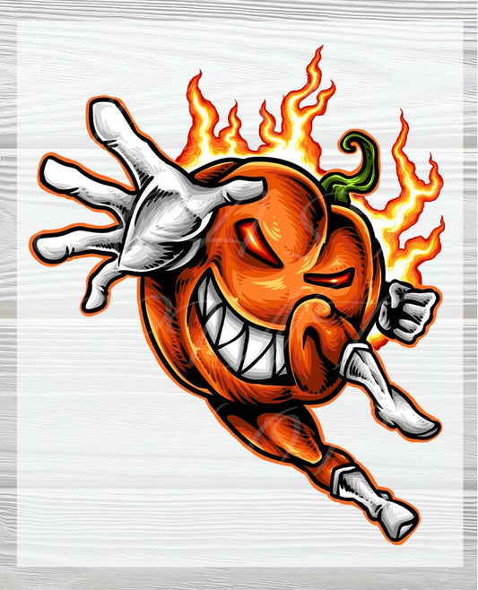 Ready to press DTF Halloween Designs  | Pumpkin Hero with Flames