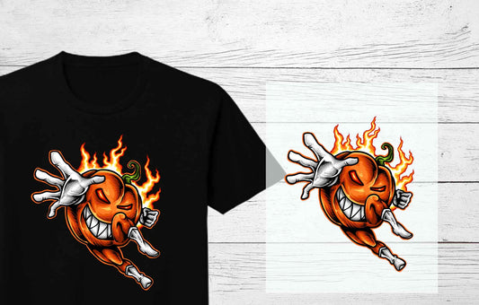 Ready to press DTF Halloween Designs  | Pumpkin Hero with Flames