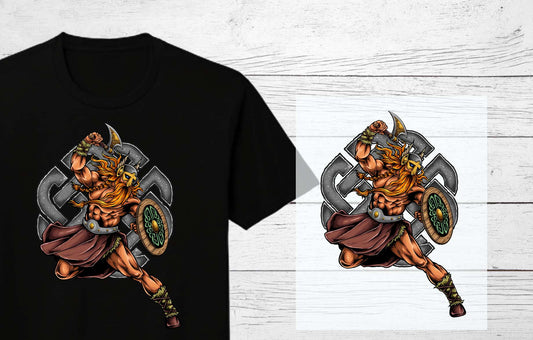 Ready to Press DTF Transfer  | Viking Warrior | Bold Graphic for Men & Boys | Norse Mythology, Battle Design