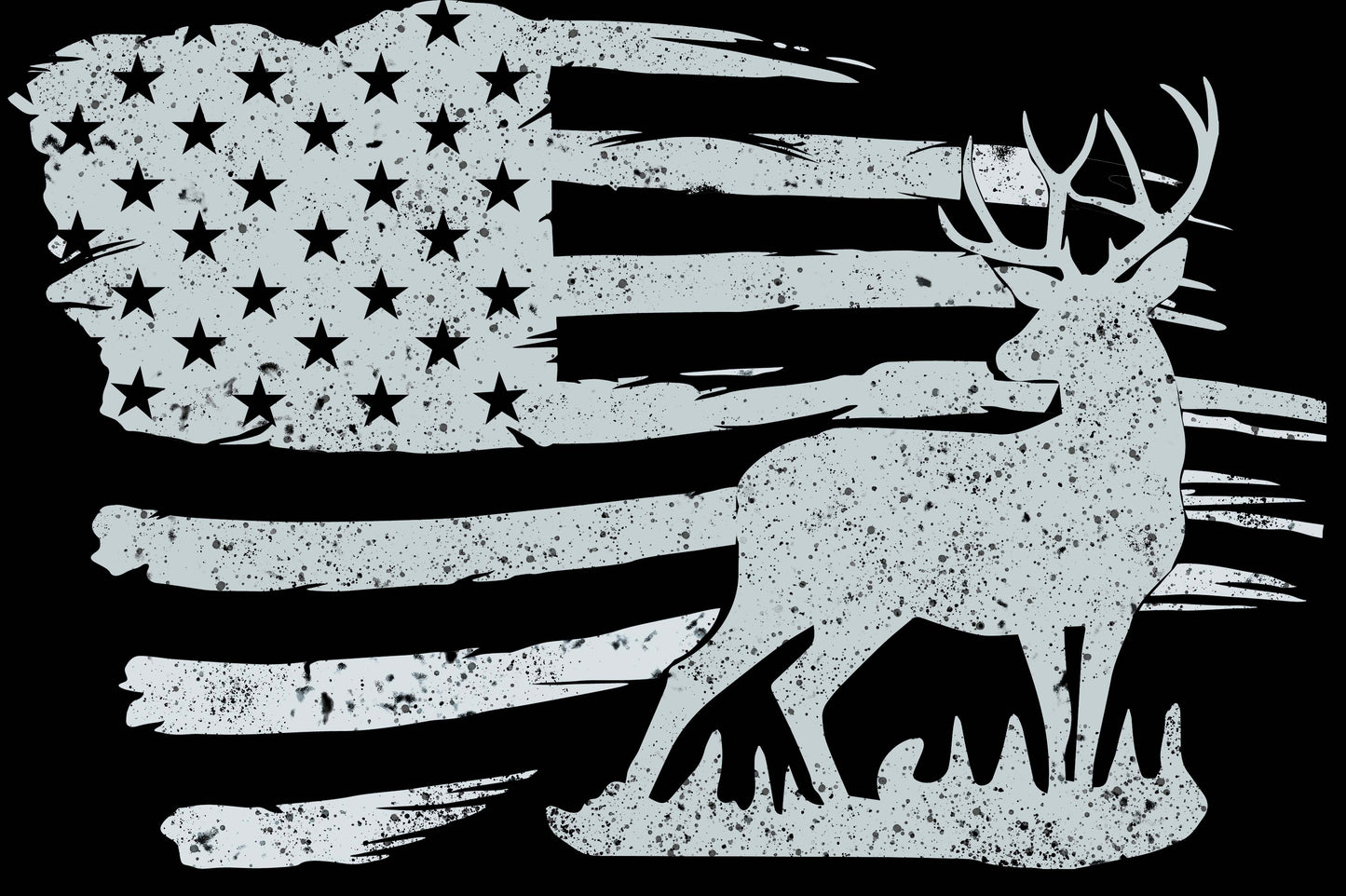 Heat Press Transfer Design - Deer and Flag, Hunting, Grunge Design Transparent Backgound