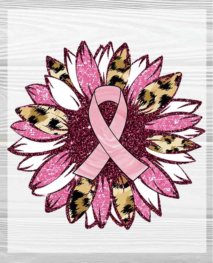 Pink Sunflower with Pink Ribbon DTF Transfer | Breast Cancer Awareness Heat Press Design