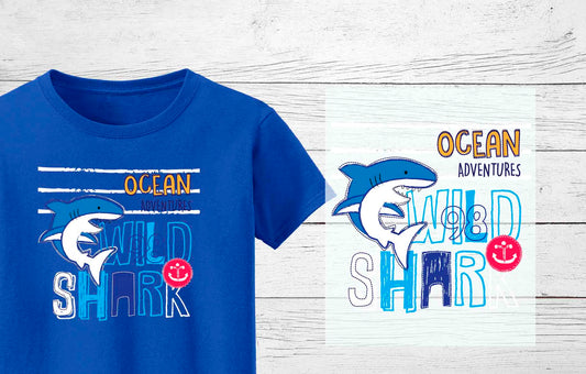 Wild Shark Heat Press Transfers for Kid's and babies | Ocean Adventures DTF Transfer